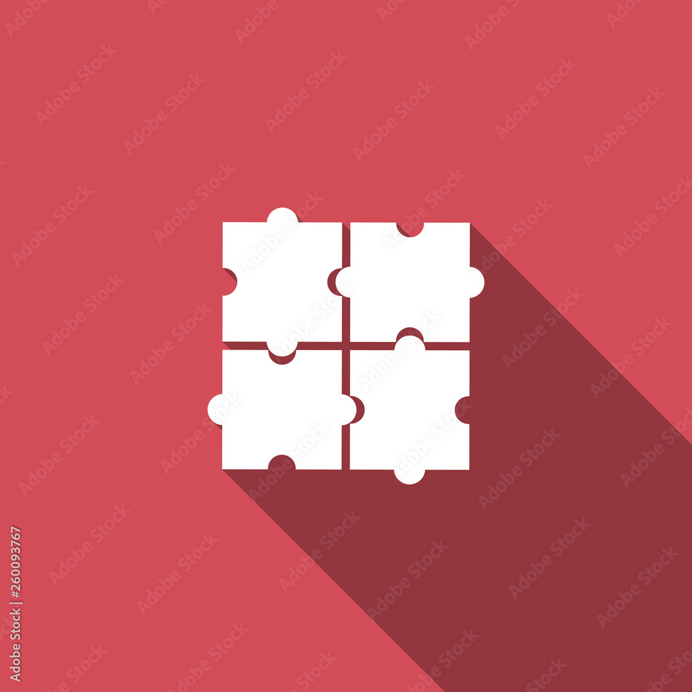 Piece of puzzle icon isolated with long shadow. Business, marketing, finance, template, layout, infographics, internet concept. Flat design. Vector Illustration Piece of puzzle icon isolated with long shadow. Business, marketing, finance, template, layout, infographics, internet concept. Flat design. Vector Illustration