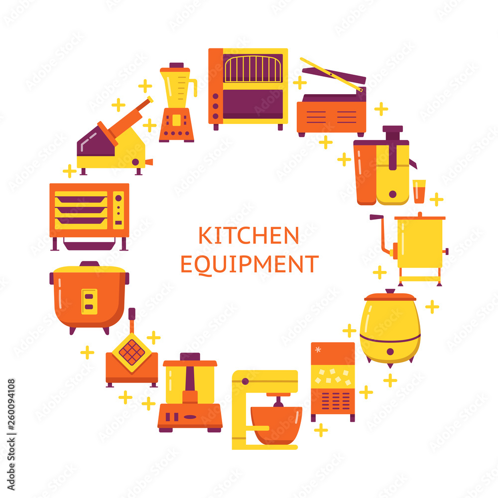 Professional kitchen equipment concept banner in flat style