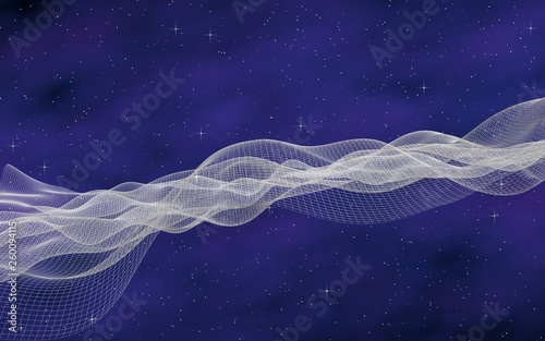 Abstract purple-blue starry background. White cyberspace grid. Hi-tech network. Outer space. Starry outer space texture. Deep space. Universe. 3D illustration