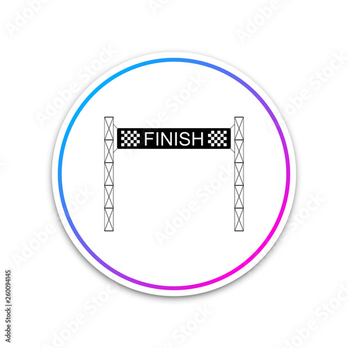 Ribbon in finishing line icon isolated on white background. Symbol of finish line. Sport symbol or business concept. Circle white button. Vector Illustration