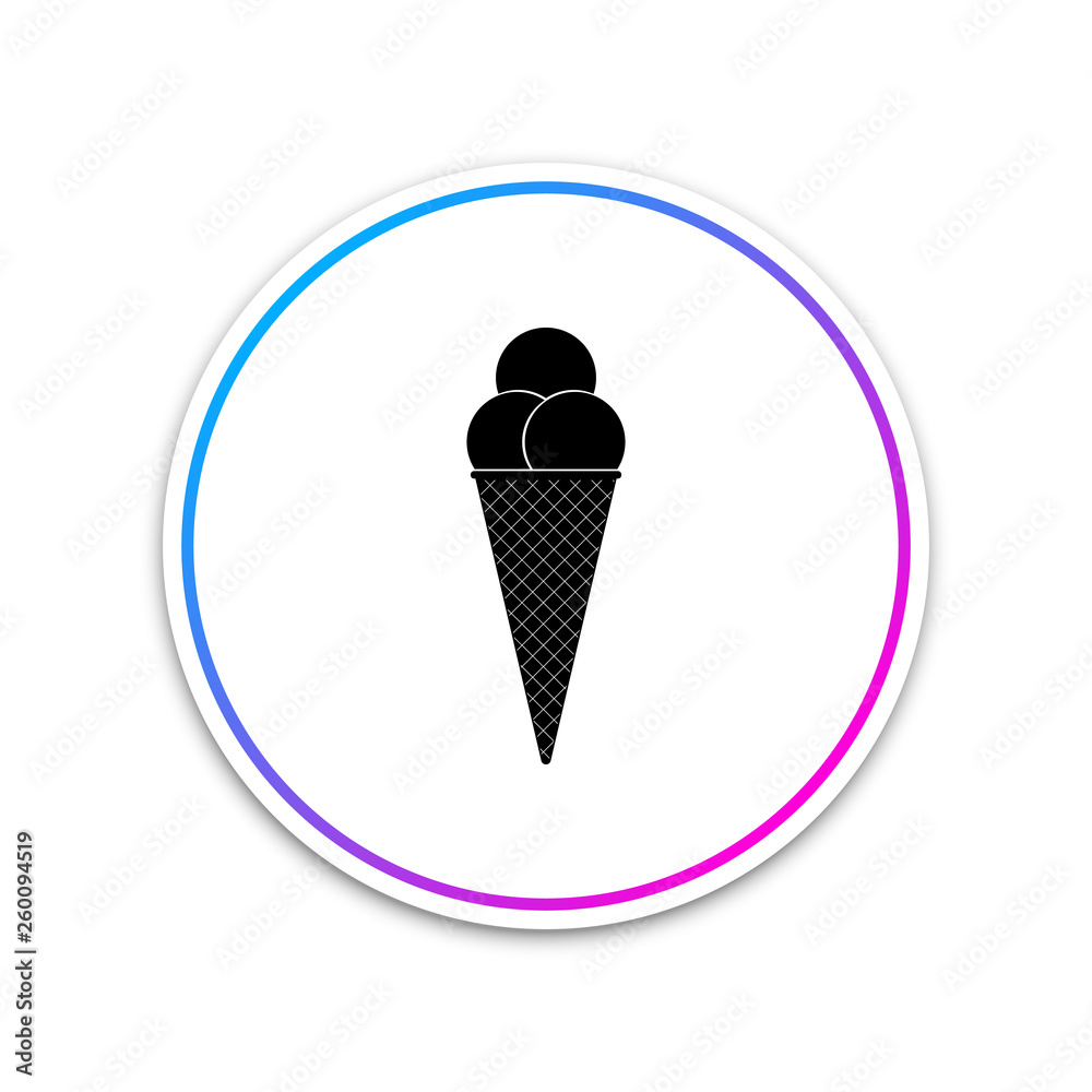Ice cream in waffle cone icon isolated on white background. Circle white button. Vector Illustration Ice cream in waffle cone icon isolated on white background. Circle white button. Vector Illustration