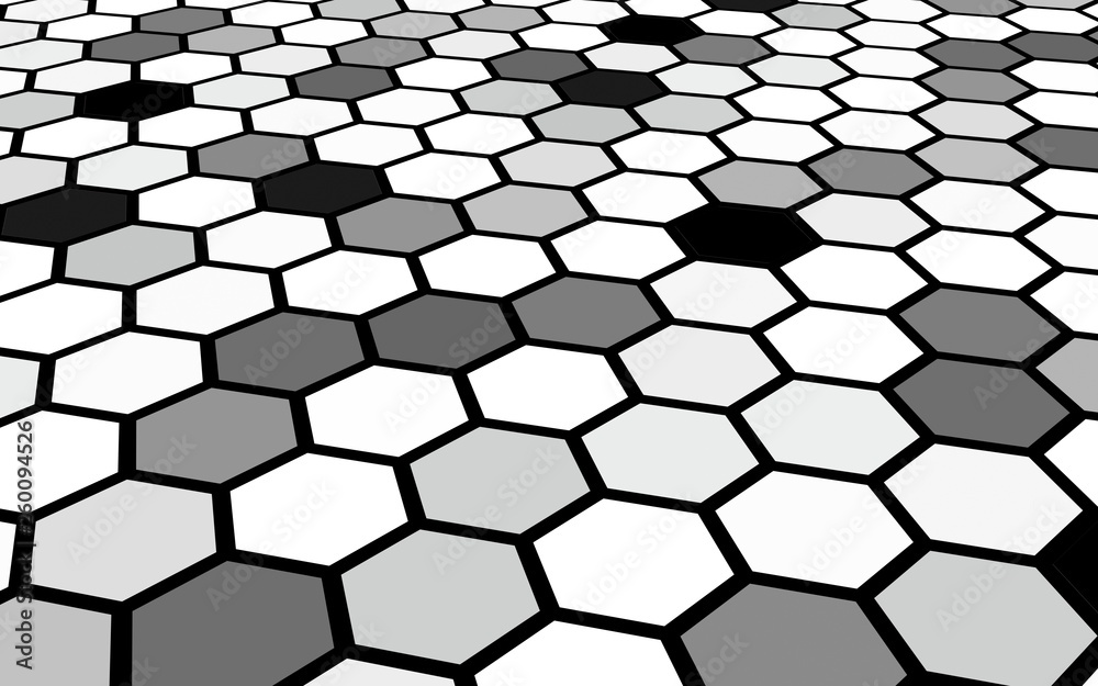 Honeycomb gray colored. Perspective view on polygon look like honeycomb. Isometric geometry. 3D illustration Honeycomb gray colored. Perspective view on polygon look like honeycomb. Isometric geometry. 3D illustration