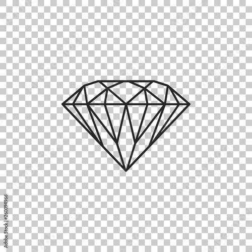 Diamond sign isolated on transparent background. Jewelry symbol. Gem stone. Flat design. Vector Illustration