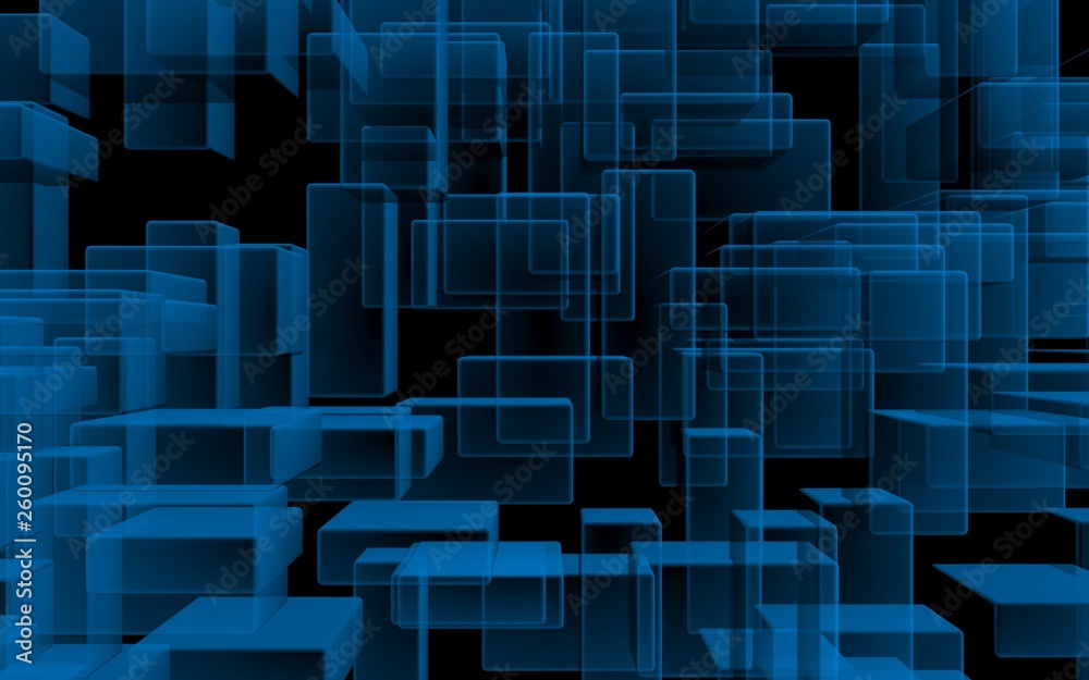 Blue and dark abstract digital and technology background. The pattern with repeating rectangles. 3D illustration Blue and dark abstract digital and technology background. The pattern with repeating rectangles. 3D illustration