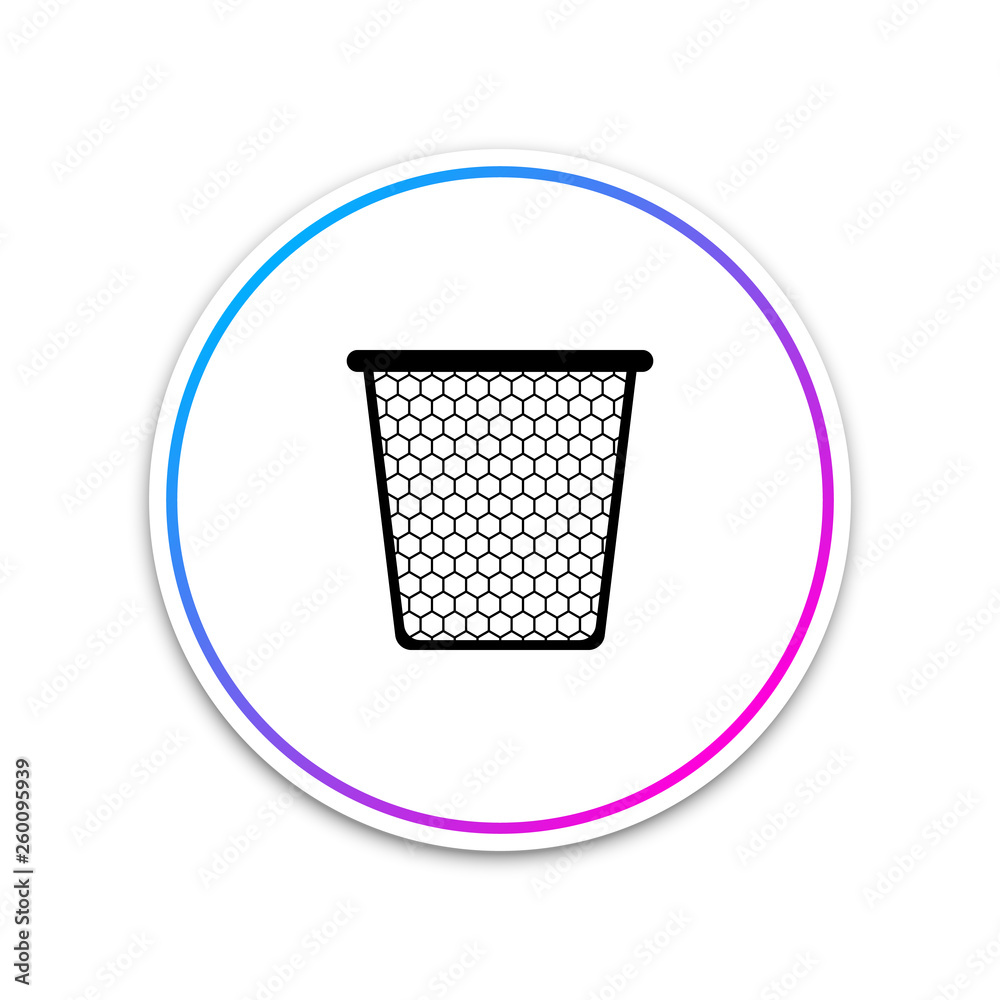 Trash can icon isolated on white background. Circle white button. Vector Illustration Trash can icon isolated on white background. Circle white button. Vector Illustration