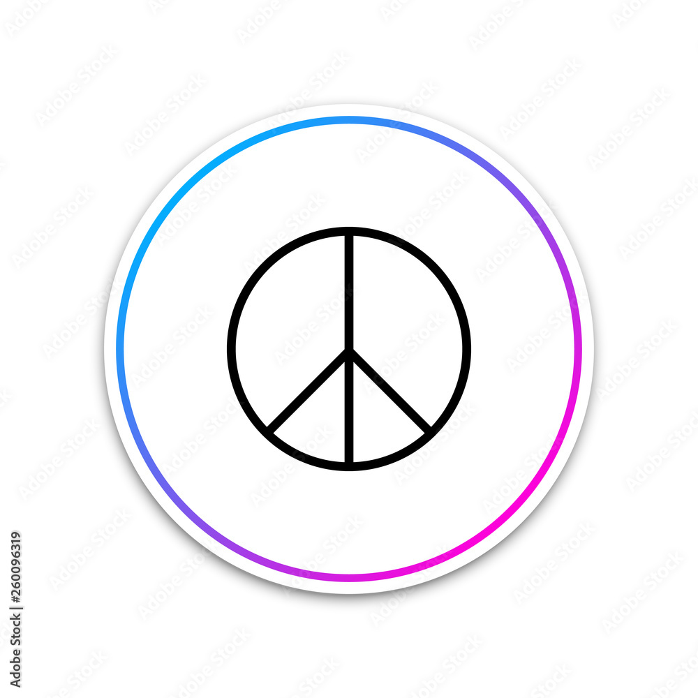 Peace sign icon isolated on white background. Hippie symbol of peace. Circle white button. Vector Illustration
