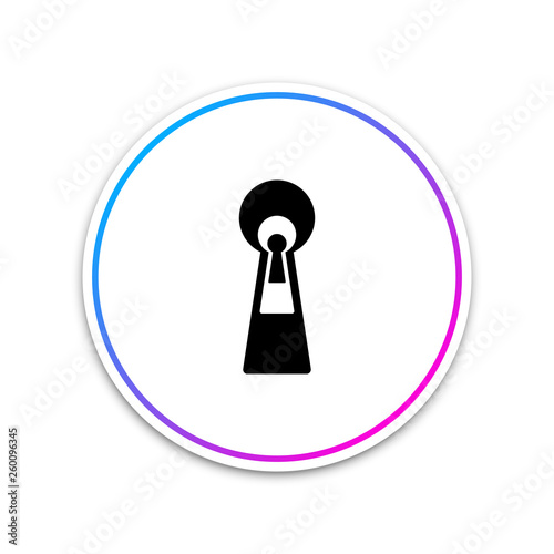 Keyhole icon isolated on white background. Key of success solution, business concept. Keyhole express the concept of riddle, secret, peeping, safety, security. Circle white button. Vector Illustration