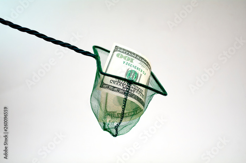 Fishing net with money conceptual photo