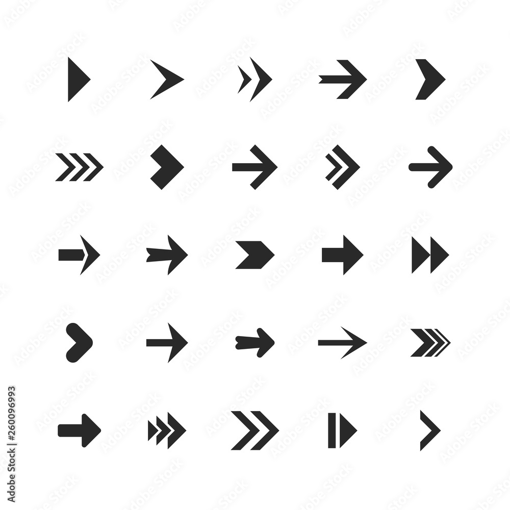 Arrows set. Arrow icons down direction up pointer sign next right left cursor black web interface navigation flat, vector collection Arrows set. Arrow icons down direction up pointer sign next right left cursor black web interface navigation flat, vector collection
