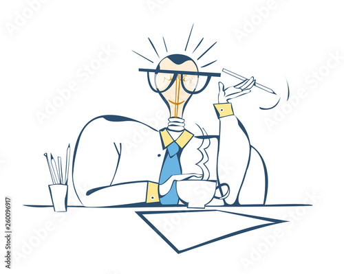 Businessman with Lightbulb head generating business ideas.