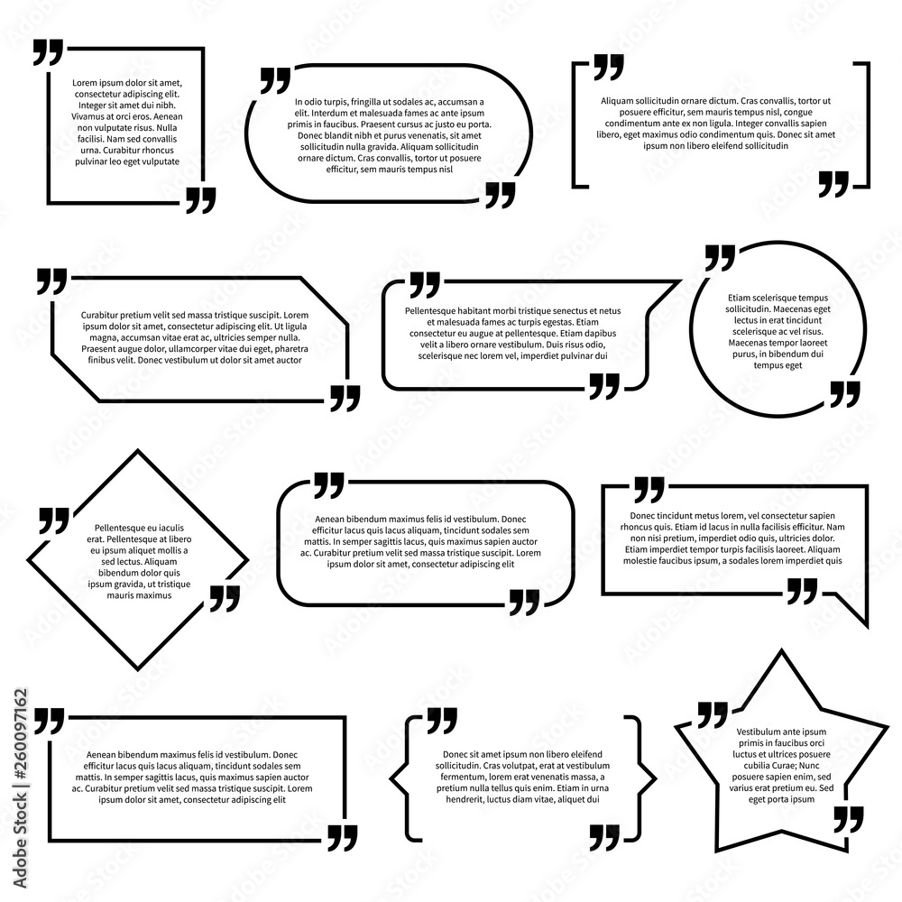 Quote boxes. Frames paragraph quotes quotation bubble label