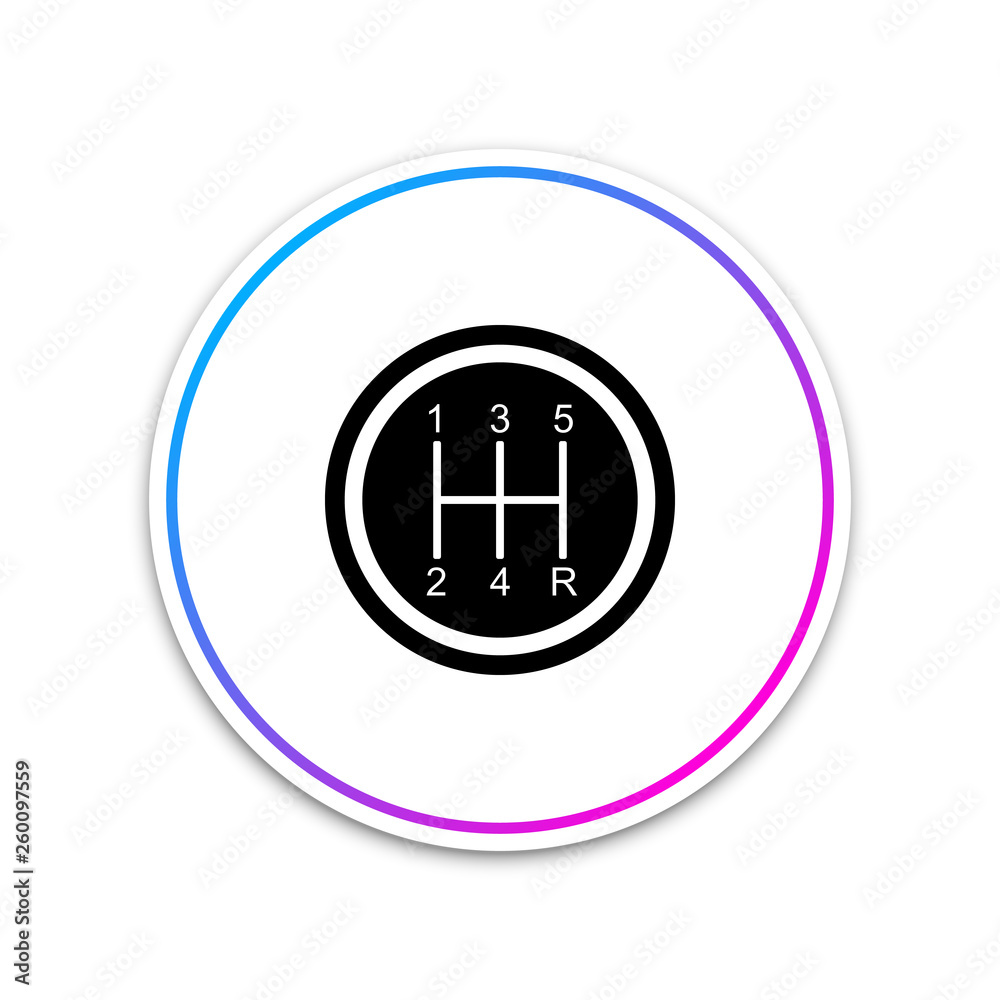 Gear shifter icon isolated on white background. Transmission icon. Circle white button. Vector Illustration Gear shifter icon isolated on white background. Transmission icon. Circle white button. Vector Illustration