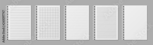 Realistic line notobooks. Blank padded sketchbook with dots and lines for writing vector templates