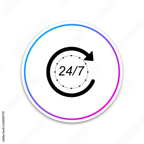 Open 24 hours a day and 7 days a week icon isolated on white background. All day cyclic icon. Circle white button. Vector Illustration