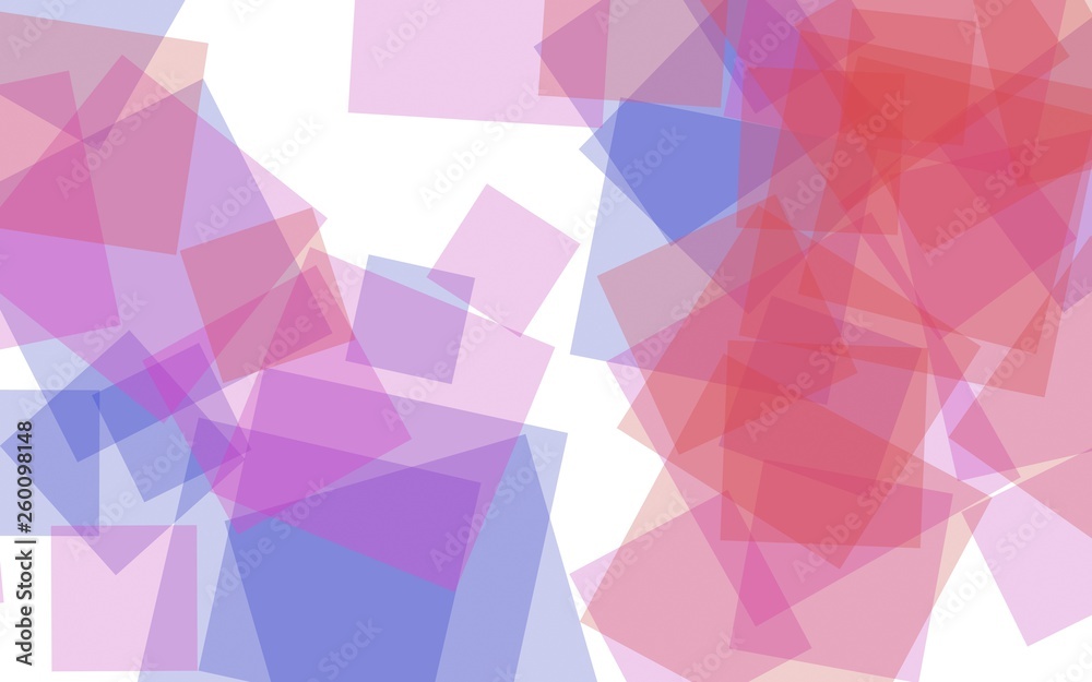 Multicolored translucent squares on white background. Red tones. 3D illustration Multicolored translucent squares on white background. Red tones. 3D illustration