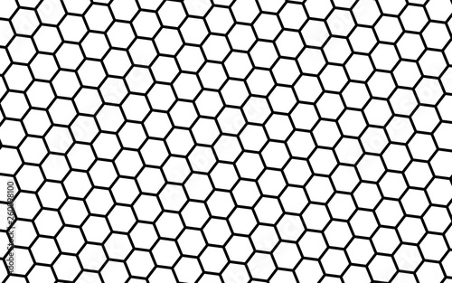 Black honeycomb on a white background. Perspective view on polygon look like honeycomb. Isometric geometry. 3D illustration