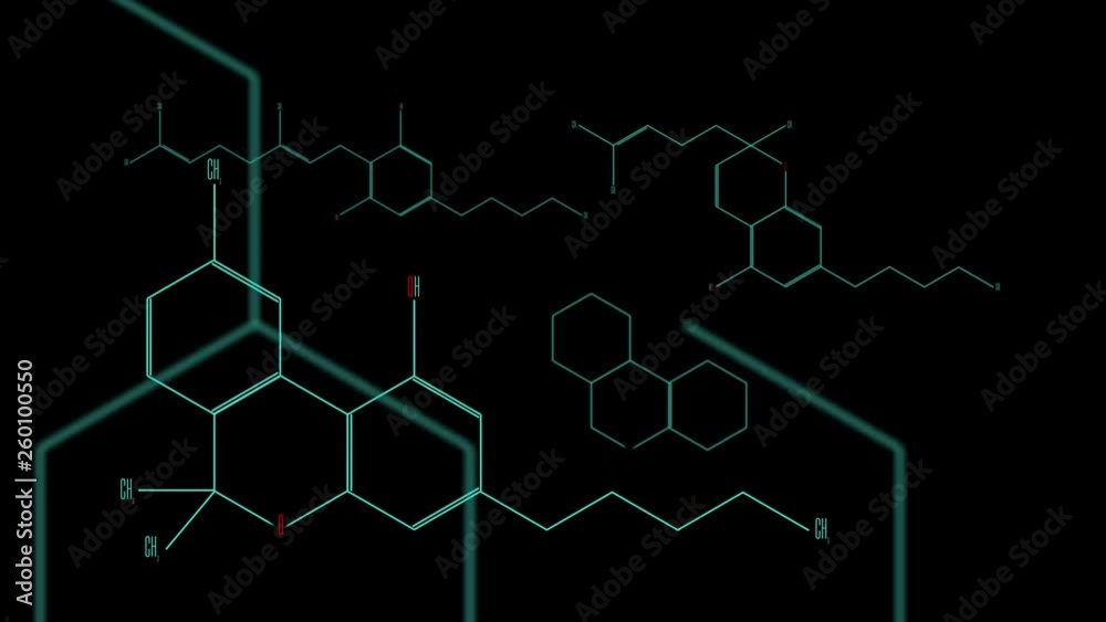 Digital animation - a group of cannabinoid molecules. No background Digital animation - a group of cannabinoid molecules. No background