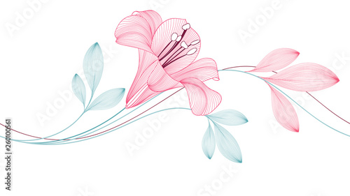 Abstract gentle floral seamless pattern with lily flowers and bright leaves. Vector element for the design of wallpaper for walls, packaging.