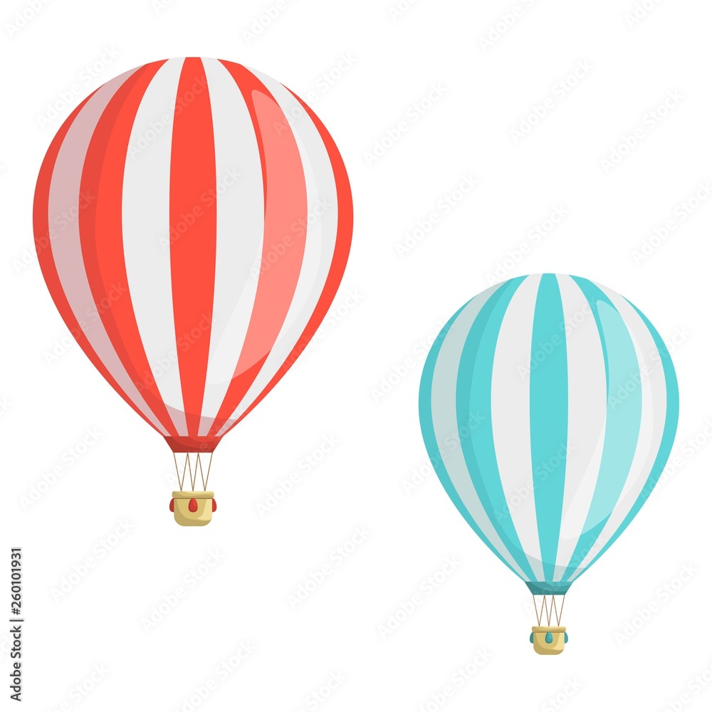 Naklejka premium Set of hot air balloons. Red and blue air balloon. Travel concept template design.