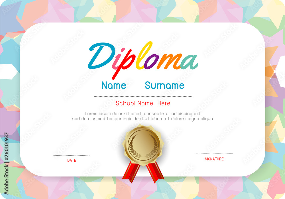 Certificates kindergarten and elementary, Preschool Kids Diploma ...