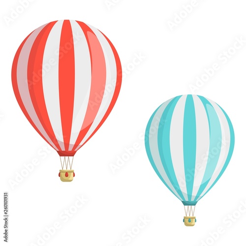 Set of hot air balloons. Red and blue air balloon. Travel concept template design.