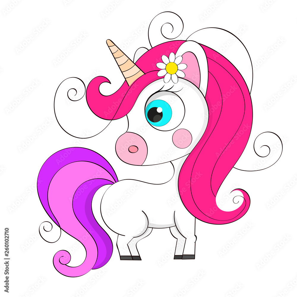 Cute cartoon character unicorn. Print for Baby Shower