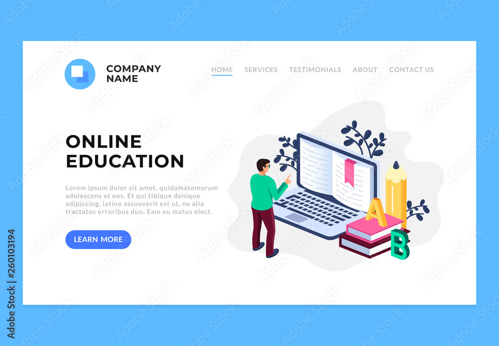 Online education library concept web page site banner concept. Vector flat cartoon design graphic isolated illustration Online education library concept web page site banner concept. Vector flat cartoon design graphic isolated illustration