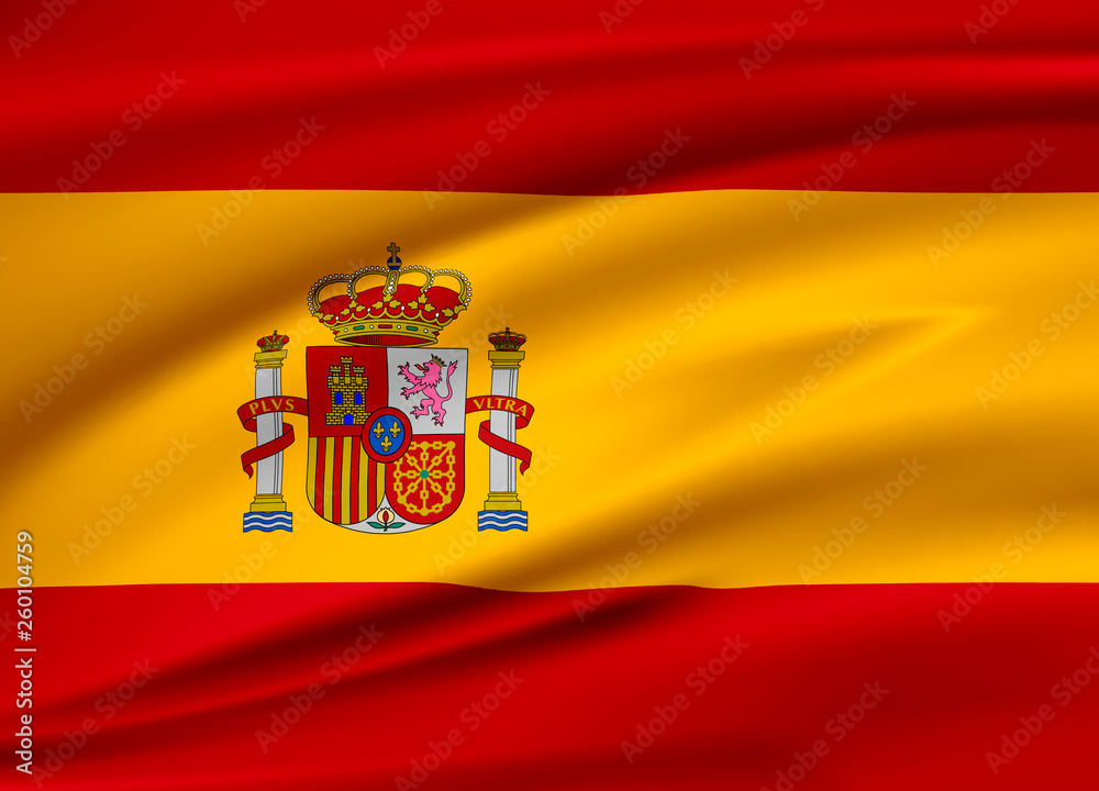 Flag Spain, Kingdom of Spain. Smooth illustration of close-up. Flag Spain, Kingdom of Spain. Smooth illustration of close-up.