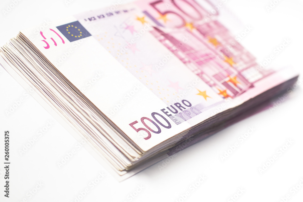 Bundle of euro notes on white background. . Close up. Bundle of euro notes on white background. . Close up.