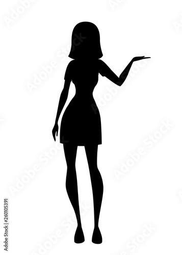 Black silhouette. Women standing in casual clothes. Cartoon character design. Flat vector illustration isolated on white background