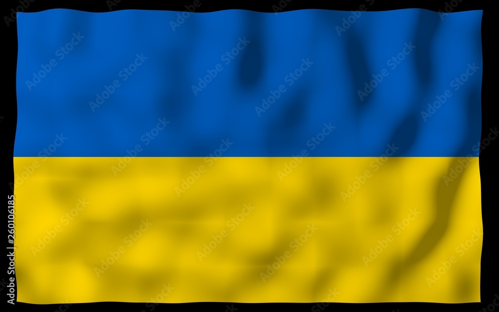 The flag of Ukraine on a dark background. National flag and state ensign. Blue and yellow bicolour. 3D illustration waving flag The flag of Ukraine on a dark background. National flag and state ensign. Blue and yellow bicolour. 3D illustration waving flag