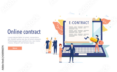 smart digital contract vector illustration concept, businessman signing online contract agreement with laptop