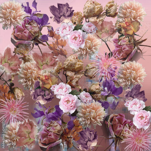 Wallpaper Mural Floral pattern on blue ice grunge background Torontodigital.ca