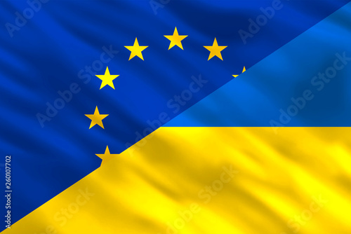 Flag of the European Union and Ukraine. Ukraine accession to the EU.