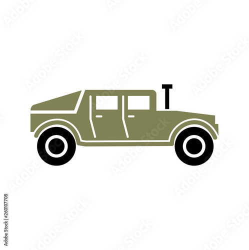 Military vehicle icon on background for graphic and web design. Simple vector sign. Internet concept symbol for website button or mobile app. © Andre
