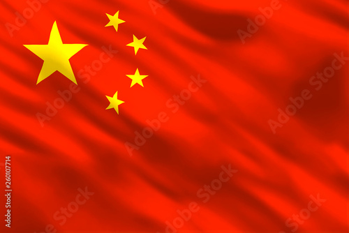 Big waving flag of China. Red flag of the People's Republic of China