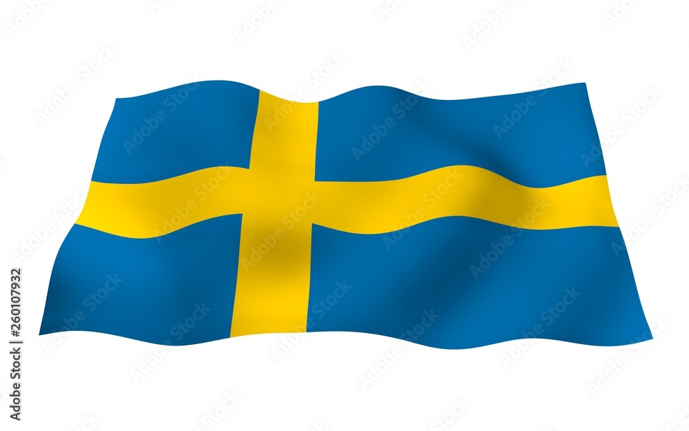 The flag of Sweden. Official state symbol of the Kingdom of Sweden. A blue field with a yellow Scandinavian cross that extends to the edges of the flag. 3d illustration The flag of Sweden. Official state symbol of the Kingdom of Sweden. A blue field with a yellow Scandinavian cross that extends to the edges of the flag. 3d illustration