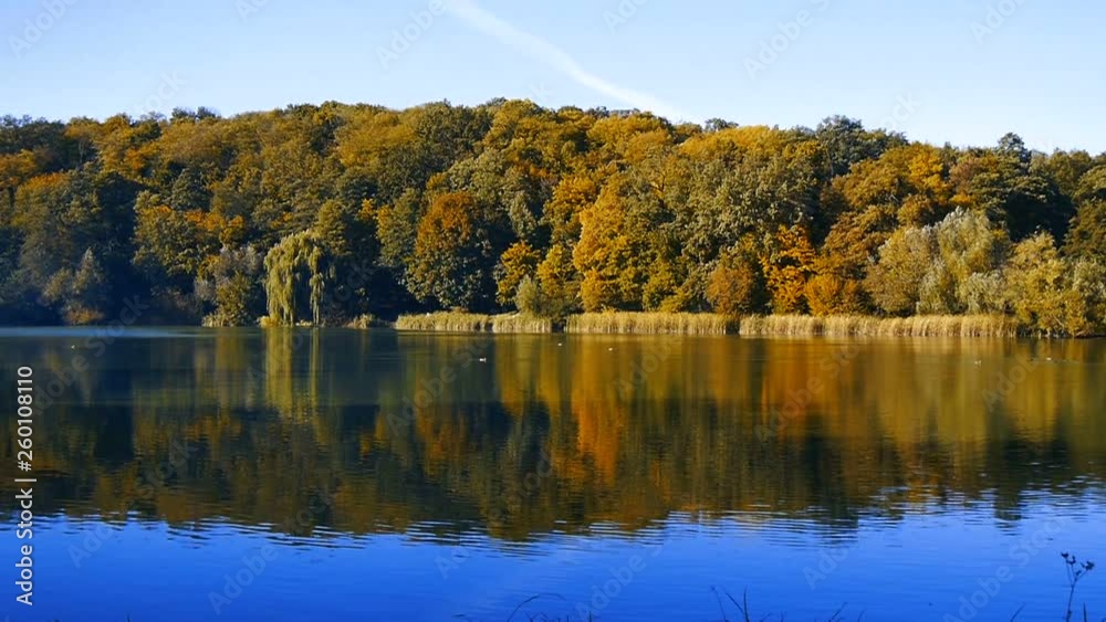 Panorama of a large beautiful autumn landscape with a lake and trees. Panorama of a large beautiful autumn landscape with a lake and trees.