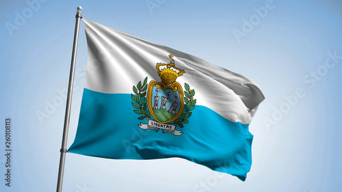 Waving the flag of San Marino on the flagpole. The most serene Republic of San Marino is the color of the flag. Illustration