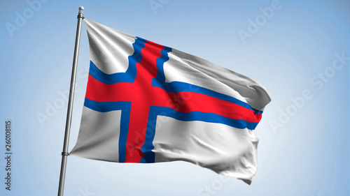 Waving the flag of the Faroe Islands on the flagpole. Kingdom of Denmark - colors of the sheep Islands flag Illustration