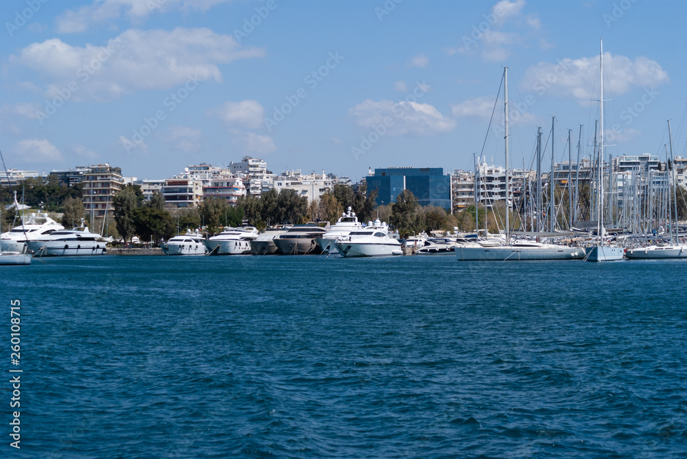 Motor boats moored in Alimos Marina Greece
