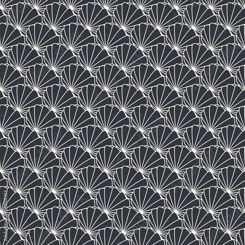 Seamless lotus leaves pattern. Monochrome background with abstract organic shapes.