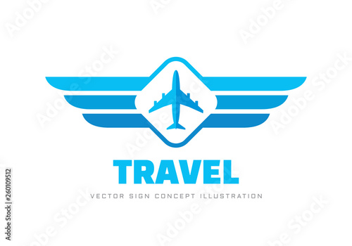 Air travel - concept business logo template vector illustration. Airplane and wings creative sign. Graphic design elements. 