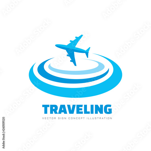 Traveling - concept business logo template vector illustration. Airplane creative sign. Air travel symbol. Graphic design element. 