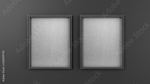 Two Empty modern art frame mockup on grew wall 3d render