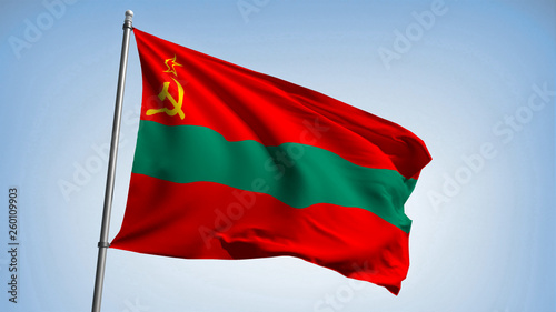 Waving the flag of the Pridnestrovian Moldavian Republic on the flagpole. Transnistria Republic - the colors of the flag. Illustration