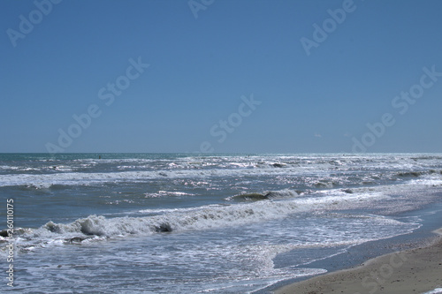 waves on the beach,, sky, coast, blue,horizon, seascape,foam, white, sun