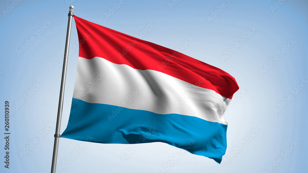 Waving the flag of Luxembourg on the flagpole. The Grand Duchy of Luxembourg - the colors of the flag. Illustration Waving the flag of Luxembourg on the flagpole. The Grand Duchy of Luxembourg - the colors of the flag. Illustration
