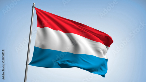 Waving the flag of Luxembourg on the flagpole. The Grand Duchy of Luxembourg - the colors of the flag. Illustration