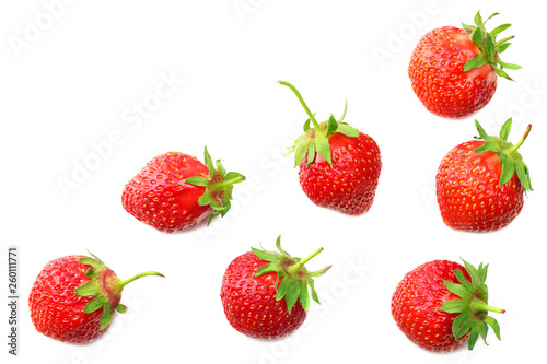 Strawberry with slices isolated on white background. top view